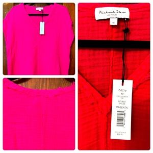 Michael Stars Draya gauze tee in hot pink NWT